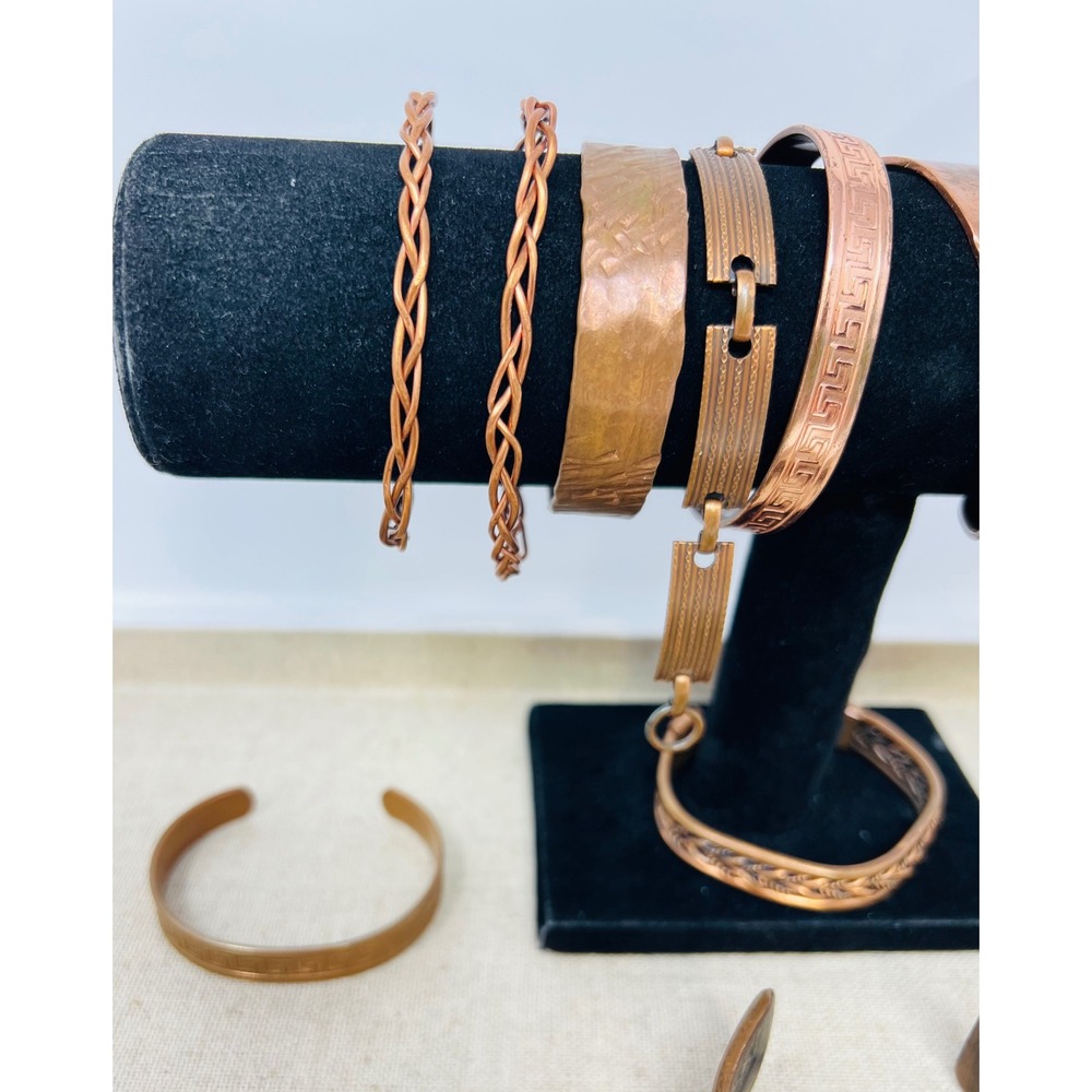 Vintage Copper Hammered Cuff Braided Greek Key Boho Bracelet Jewelry Lot of 11